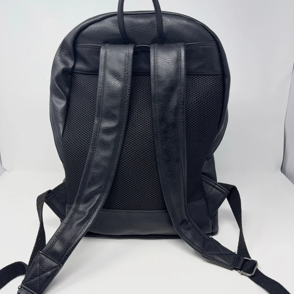 James Campbell Faux Leather Racing Stripe Backpack Padded Travel Bag Varsity